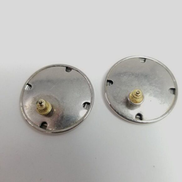 Vintage Retro Blue Enamel Round Stud Earrings 70s Style Silver Tone Retro Estate - Picture 4 of 6